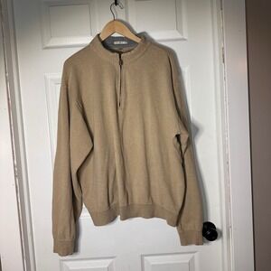 Peter Millar Mens XXL Tan Khaki 100% Cotton Quarter Zip Pullover Sweater